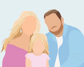3 People Custom Modern Portrait - Digital Download