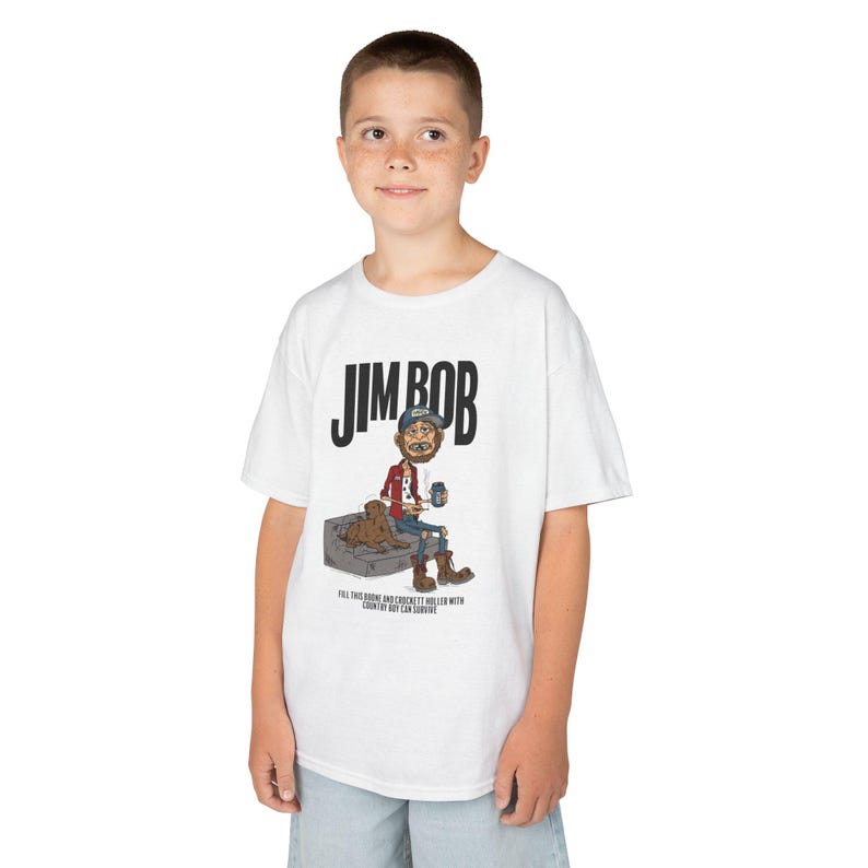 Jim Bob Kids Tee, Country Tee for Kids, Fun Graphic T-Shirt, Casual Kids Wear, Birthday Gift Idea, Playful Cartoon Design, Fan Wear image 1