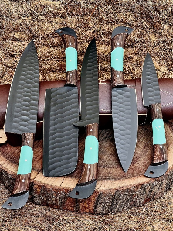 Handmade Chef Knife Set of 5pcs With Leather Sheath, D2 Steel Chef Set, Kitchen  Knives Set, Japanese Knife , Best Anniversary Gift for Him 