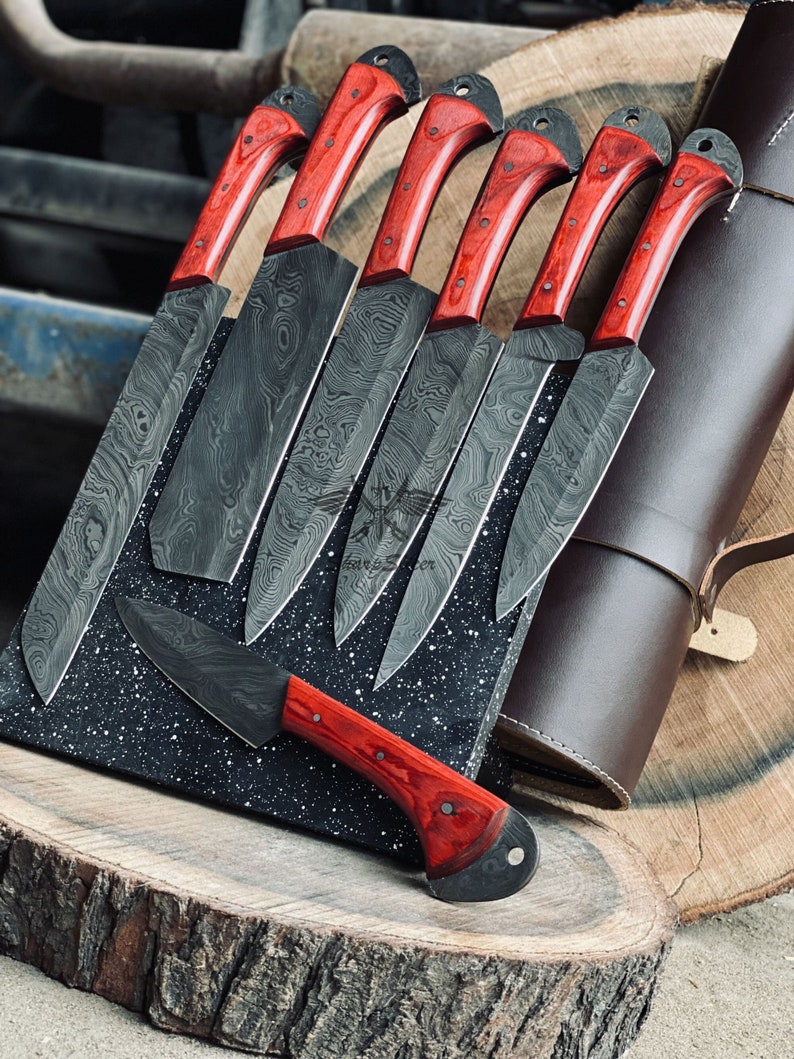 Hand Damascus Steel Chef Knife Set Kitchen Knives Etsy