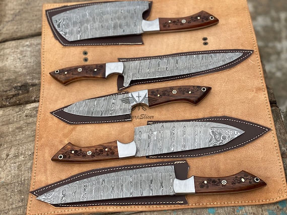 5 Pc Handmade Forged Damascus Steel Chef Knife Set Kitchen K - Inspire  Uplift