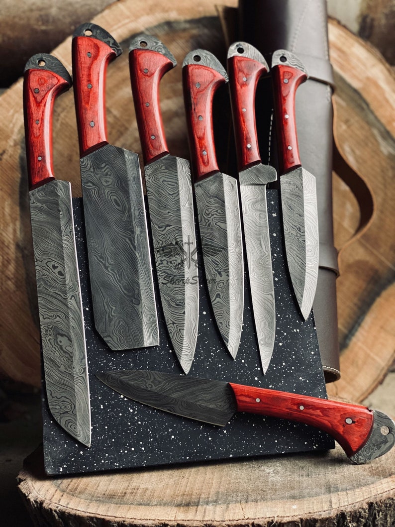 Hand Damascus Steel Chef Knife Set Kitchen Knives Etsy