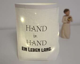 Geschenk Hochzeit , Lichttüte, Lichterbeutel, Stoffwindlicht mit Spruch, Liebe , Hochzeit , Tischdeko , Valentinstag, Leuchtdeko Hochzeit