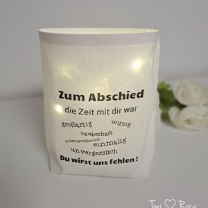 Lichttüte, Lichterbeutel, Stoffwindlicht mit Spruch, Kollege Kollegin Rente Ruhestand Geschenkidee , Abschiedsgeschenk, Umzug, shabby