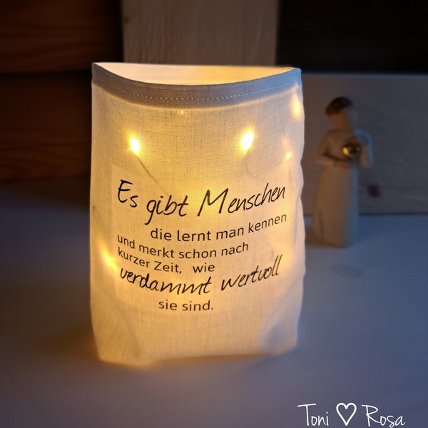 Lichttüte, Lichterbeutel, Stoffwindlicht mit Spruch, Freundschaft, Freunde, Geschenkidee , Abschiedsgeschenk, Umzug, shabby