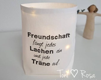 Geschenk Freundschaft , Lichttüte, Lichterbeutel, Stoffwindlicht mit Spruch, Freundschaft Freunde Geschenkidee