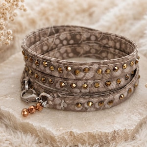 Armband zum Wickeln aus Stoff, Wickelarmband aus Baumwolle, Stoffarmband, handmade Armband mit Karabiner, boho goldfarben Glitzer