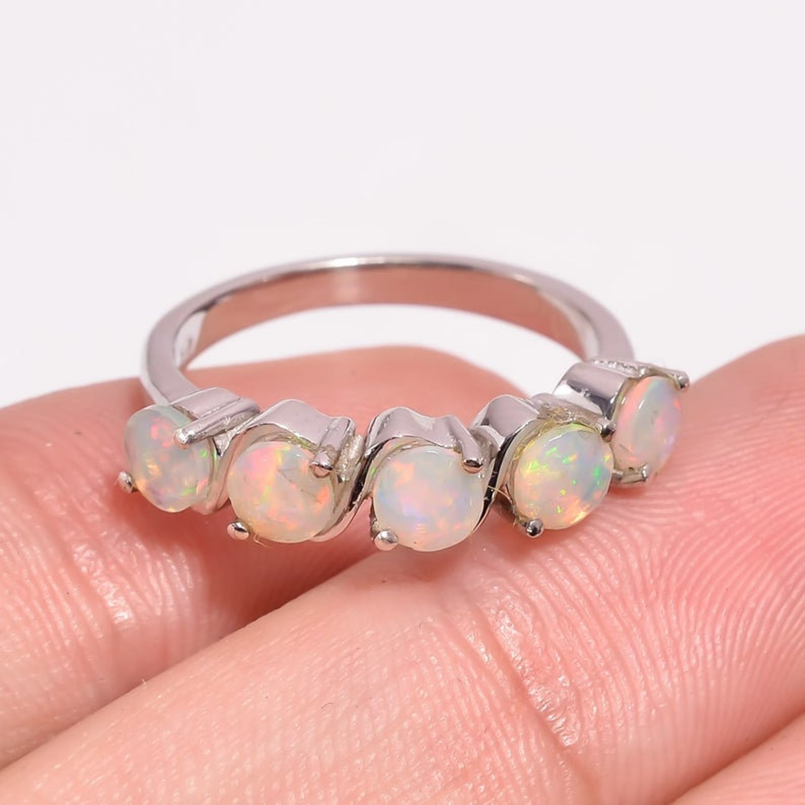 Gold Opal Wedding Band /Color Gem Ring/Matching Band