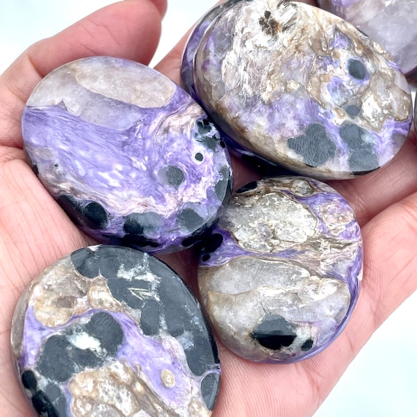 Rare Charoite Palms WorryStones,Home Decor Gifts,Stone Of Transformation, Peace,Protection,Dream Recall,Restful Sleep & Healing,Crown Chakra