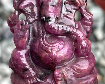 Scintillating Untreated Ruby Ganesha, Spirituality Gifts, Natural Crystal Carving, Shielding Root Chakra Stone, Stone Of Kings, Peace & Love