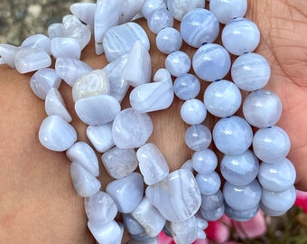 Blue Lace Agate Bracelets, Baby Blue Banded Natural Crystals, Jewelry Gifts For All, Soothing, Peaceful & Calming Energies, Throat Chakra