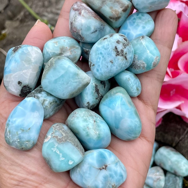 Top Quality Larimar Tumbles From Dominican Republic, Natural Crystals, Blue Pectolite, Atlantis Dolphin Stone,Divine Femme, Serenity & Peace