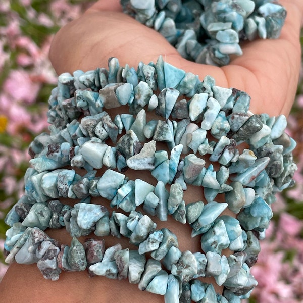 Astonishing Larimar Chip Crystal Bracelets, Natural Blue Pectolite, Minimalist Jewelry Gifts, Divine Femme, Communication, Throat Chakra Gem