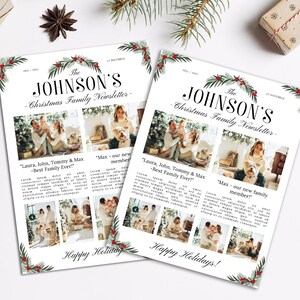 Plantilla de boletín de Navidad, revisión del año familiar, plantilla de boletín de vacaciones, plantilla Canva, tarjeta de collage de fotos de Navidad, A4 y carta