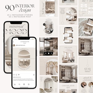 Interior Design Instagram Templates / Canva Template Bundle / Aesthetic Instagram Post & Story / Architect Interior Stylist Designer