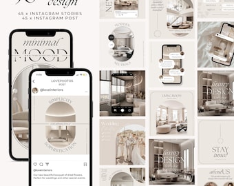 Interior Design Instagram Templates / Canva Template Bundle / Aesthetic Instagram Post & Story / Architect Interior Stylist Designer