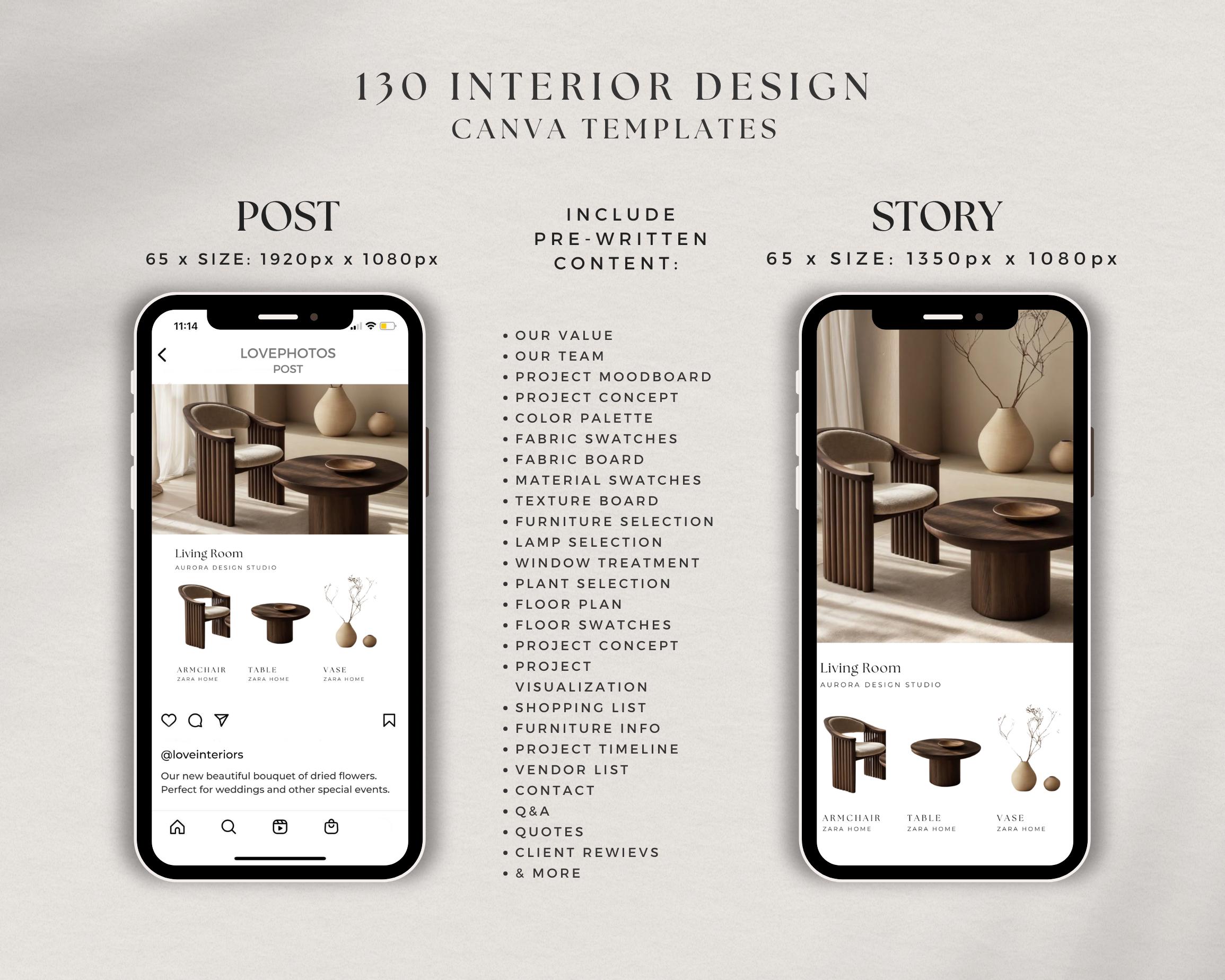 Interior Design Instagram Templates / Canva Template Bundle / Aesthetic ...