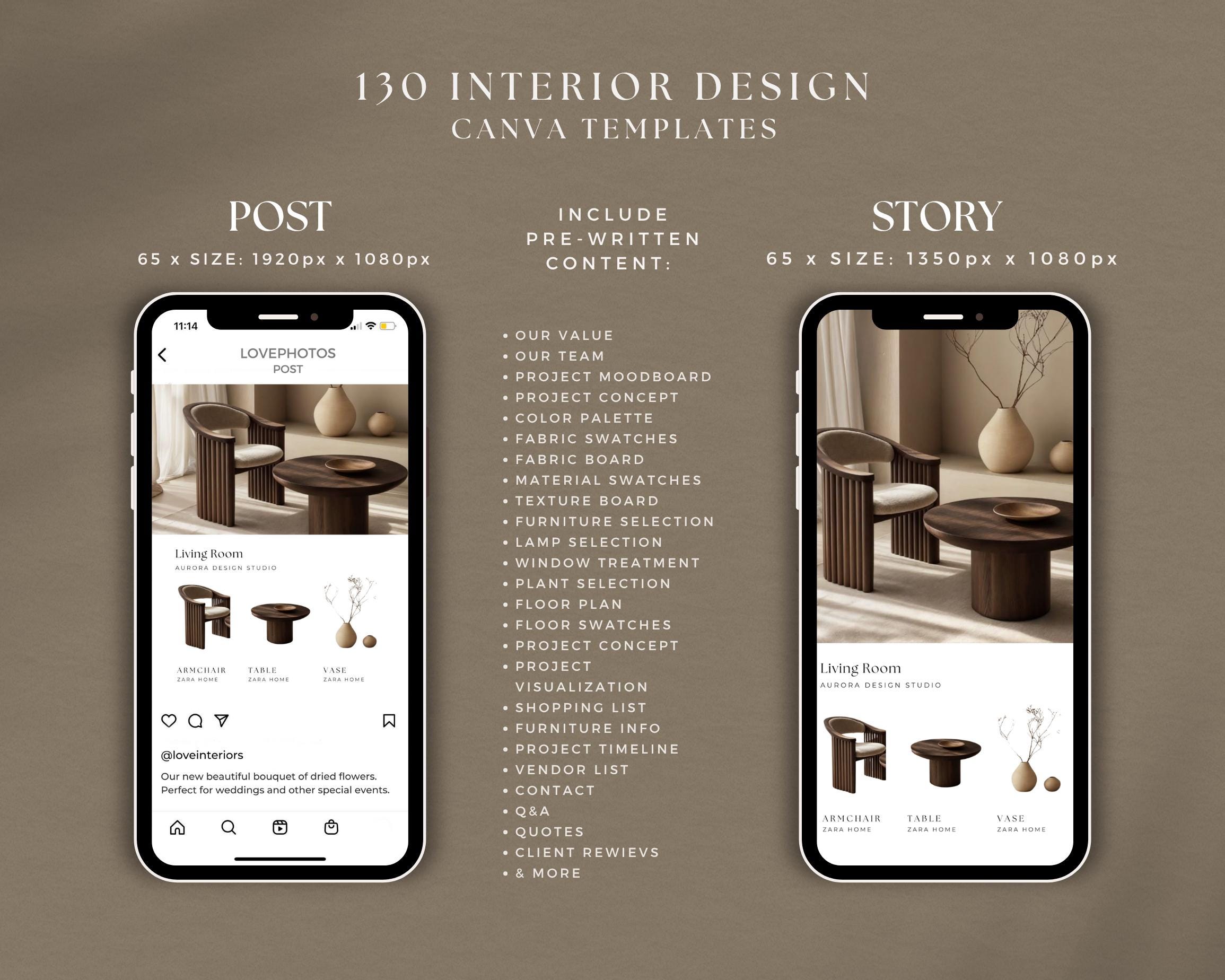 Canva Templates for Interior Design | Instagram Post & Story Bundle ...