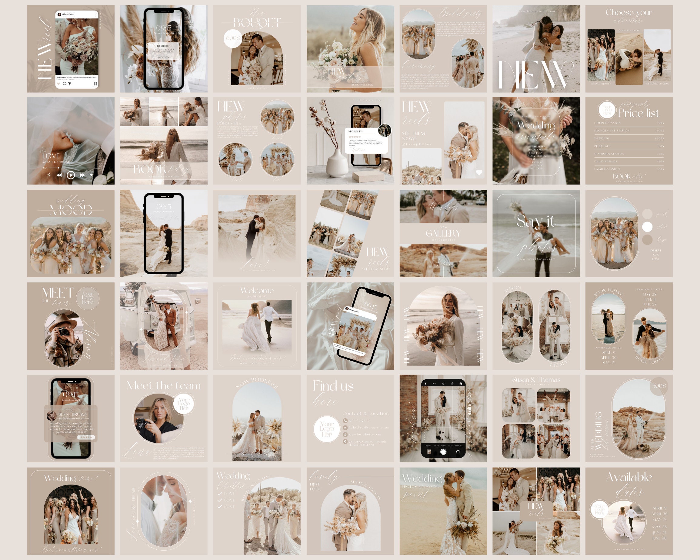 Photographer Instagram / Canva Template Bundle / Beige Boho Social ...