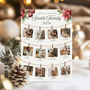 Das Jahr der Familie im Rückblick / Weihnachts Newsletter Template / Urlaub Polaroid / Canva Template / Gemütliche Fotocollage / Gratis Geschenk