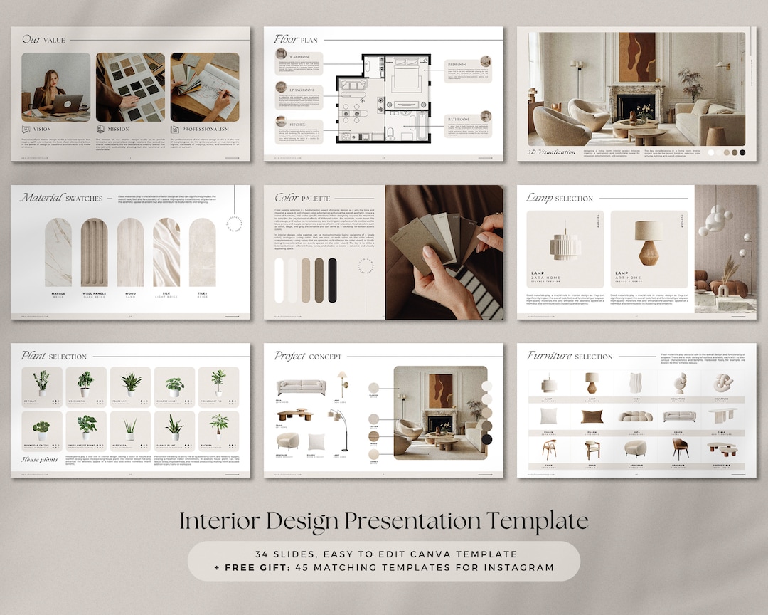 Interior Design Presentation Template, Mood Board, Canva Template for ...