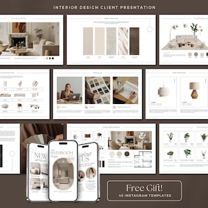 Modelo de apresentação de design de interiores / Apresentação para cliente / Modelo Canva Designer de interiores / Modelos do Instagram Arquiteto Estilista de interiores