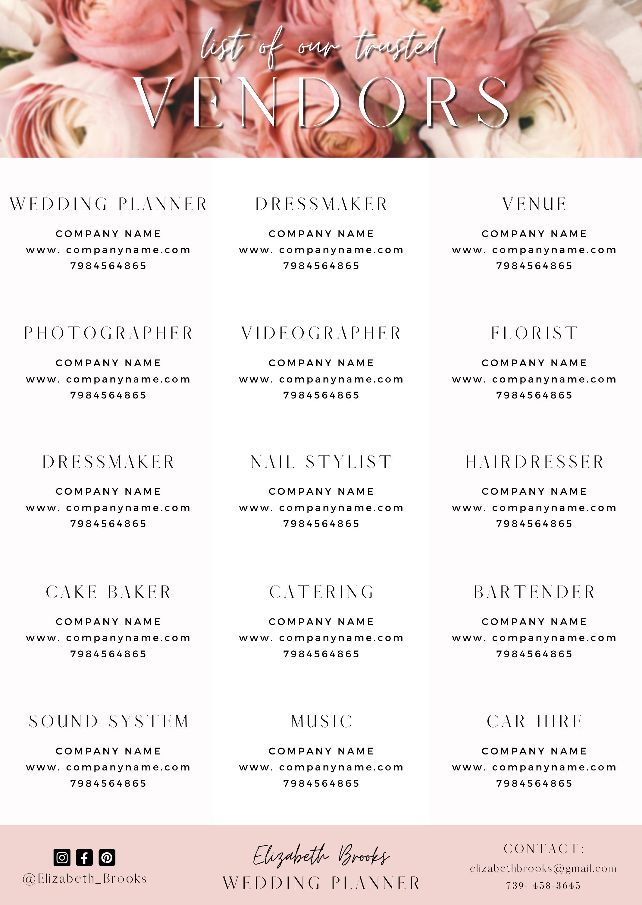 Vendor List Editable Wedding Template Wedding Planner Etsy Vendor List Editable Wedding Template Wedding Planner Etsy