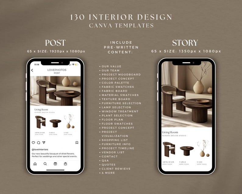 Interior Design Canva Templates / Instagram Post & Story Bundle ...