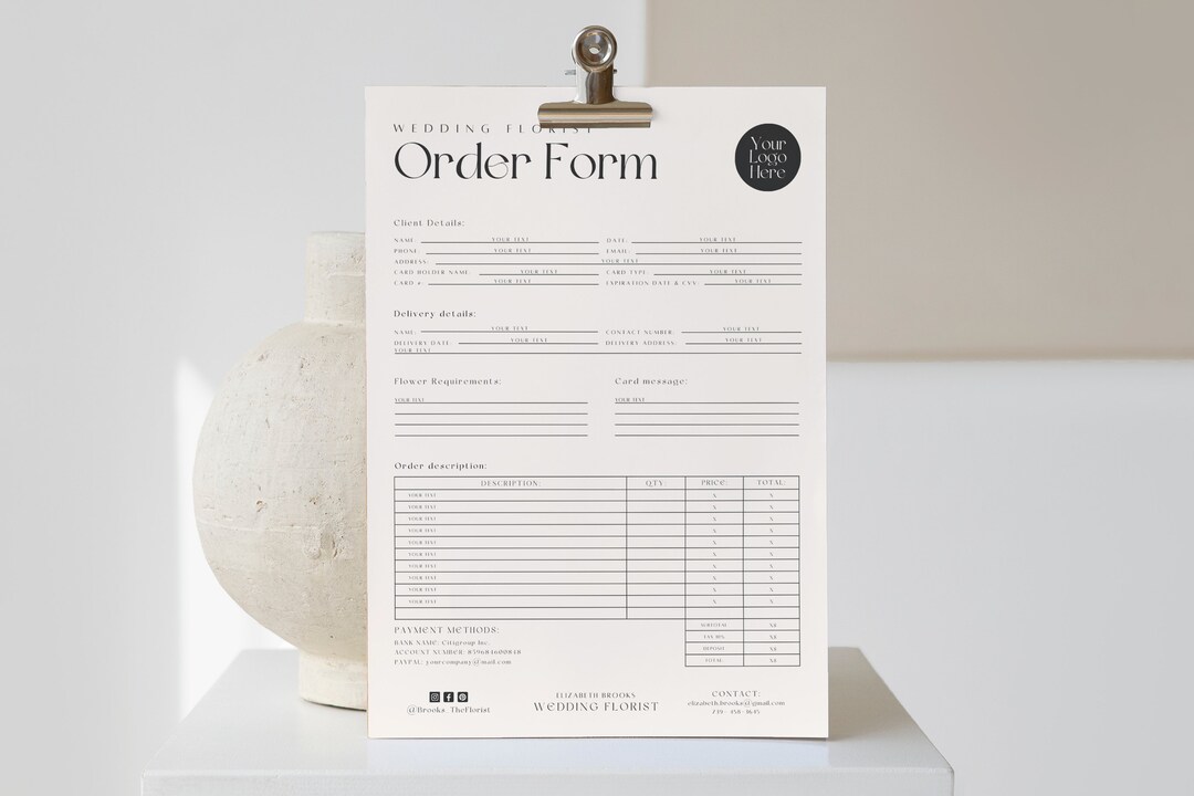 Florist Order Form Template / Canva Order Forms for Florist / Editable ...