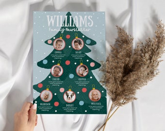Family Year in Review, Christmas Newsletter Template, Holiday Newsletter Template, Canva Template, Christmas Tree Photo Collage, A4 & Letter