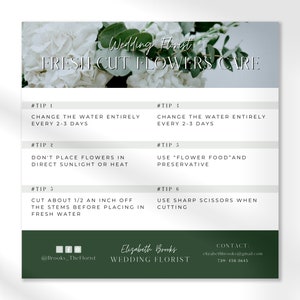 Fresh Cut Flowers Care, Florist Care Instructions Canva Template, Florist Enclosure Card, Editable Florist forms, Fresh Flowers Care Guide