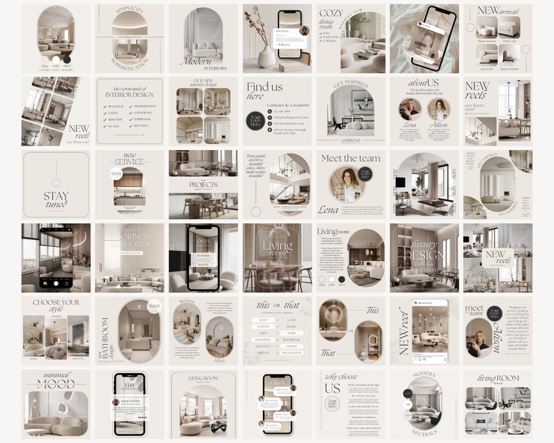Interior Design Instagram Templates / Canva Template Bundle / Aesthetic ...