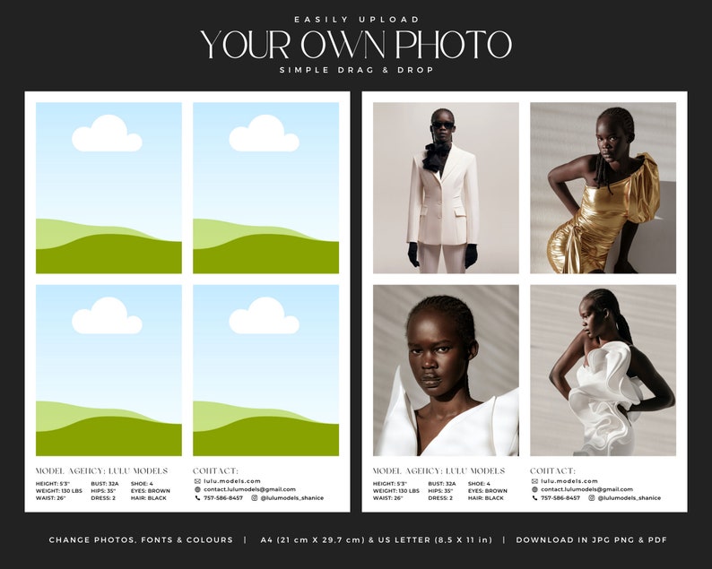 Model Design Templates Model Comp Card / Canva Template / Fashion Model Zed Card / Model ...
