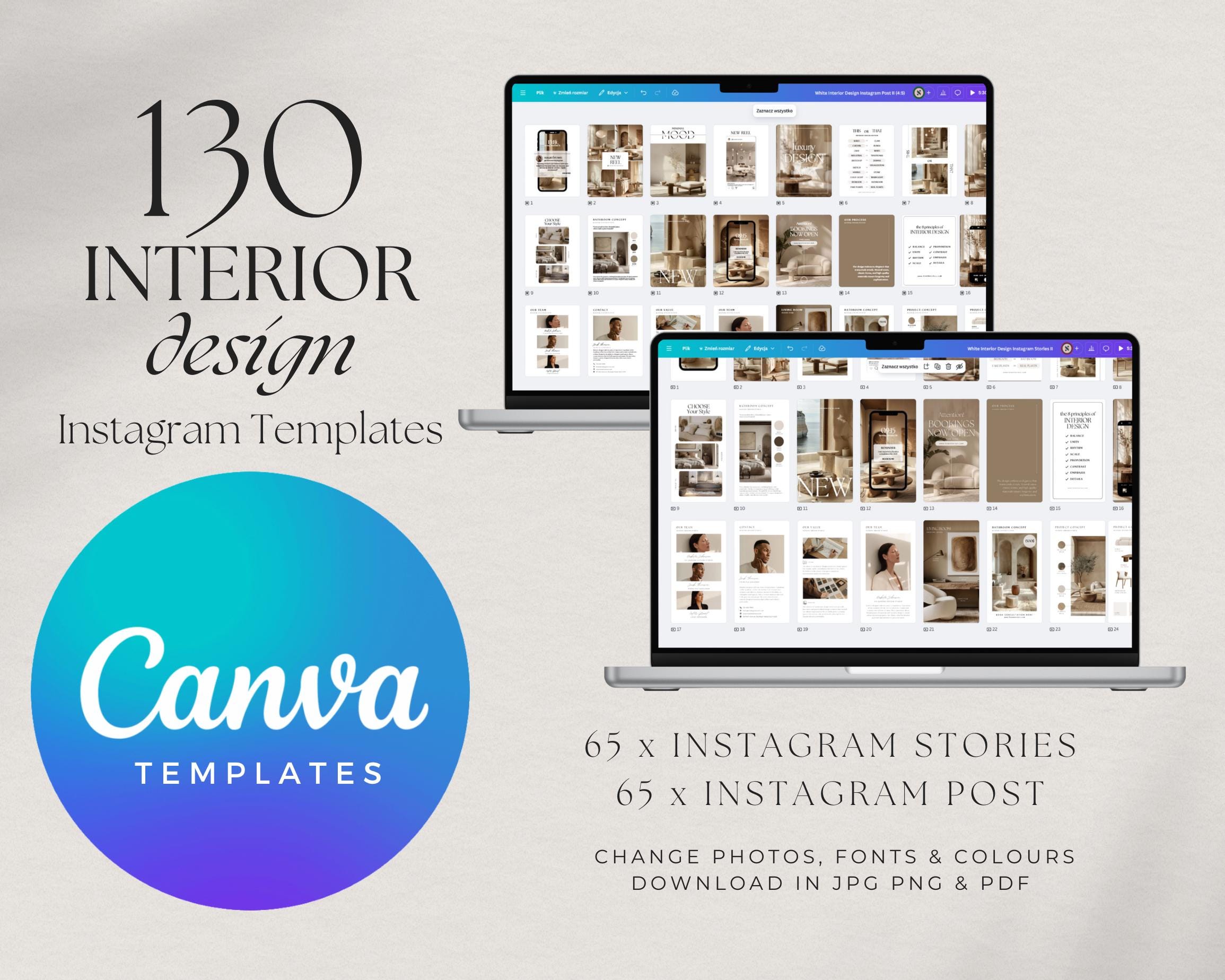 Interior Design Instagram Templates / Canva Template Bundle / Aesthetic ...