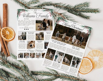 Szablon biuletynu świątecznego / Przegląd roku rodzinnego / Szablon gazety świątecznej / Szablon Canva / Kartka kolażu zdjęć świątecznych