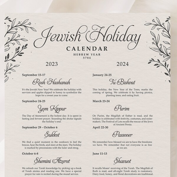 2024 Jewish Calendar Etsy