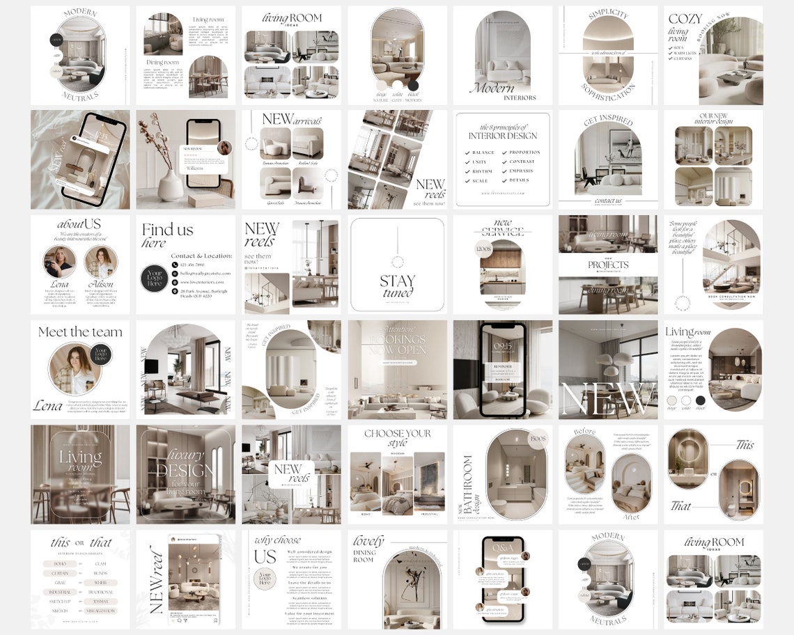 Interior Design Instagram Templates / Canva Template Bundle / Aesthetic ...