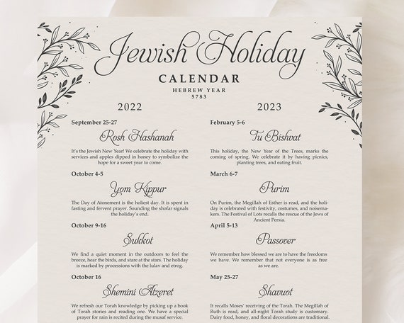 Jewish Holiday Calendar / Printable Hanukkah Calendar / Hebrew - Etsy