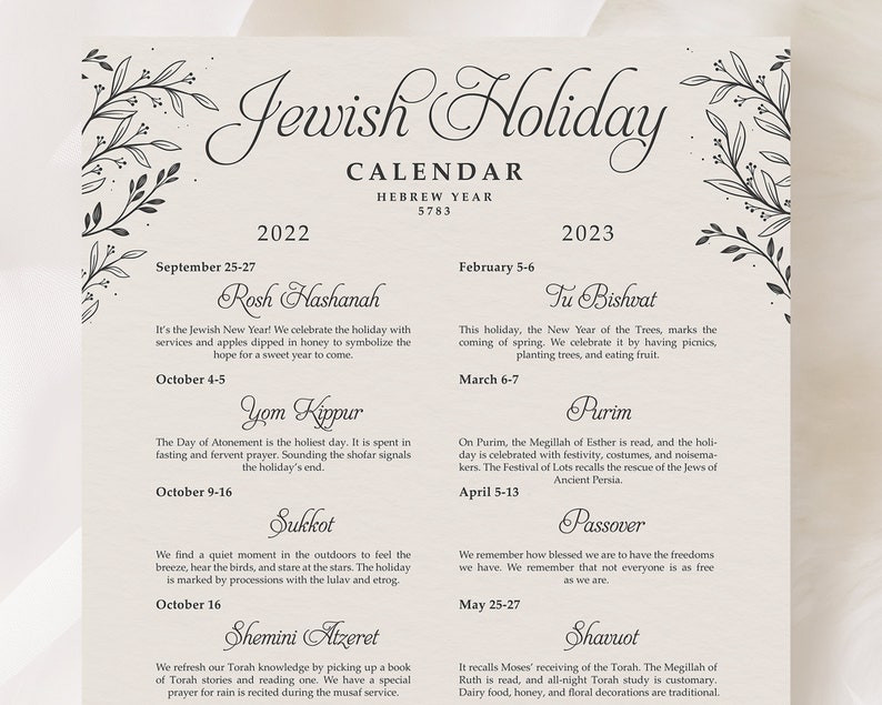 Jewish Holiday Calendar / Printable Hanukkah Calendar / Hebrew Etsy