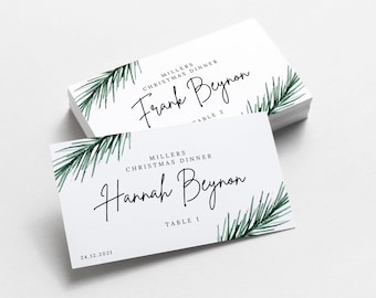Christmas Place Card Template, Printable Canva Template, Guest Chart Dinner, Winter Name Tag, Christams Wedding Table Name Card Template