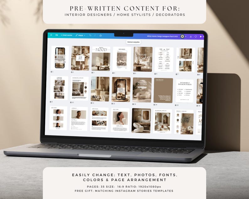 Interior Design Instagram Templates / Canva Template Bundle / Aesthetic ...