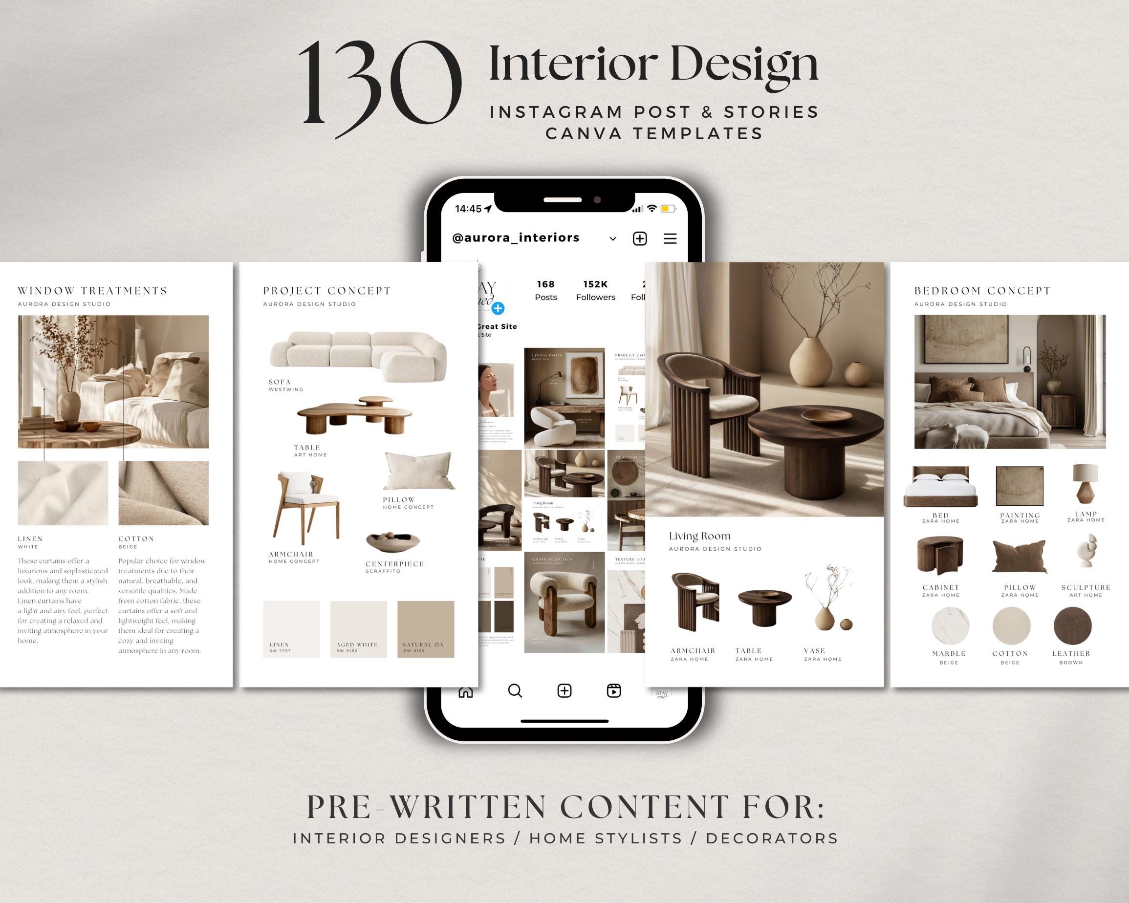Interior Design Instagram Templates / Canva Template Bundle / Aesthetic ...