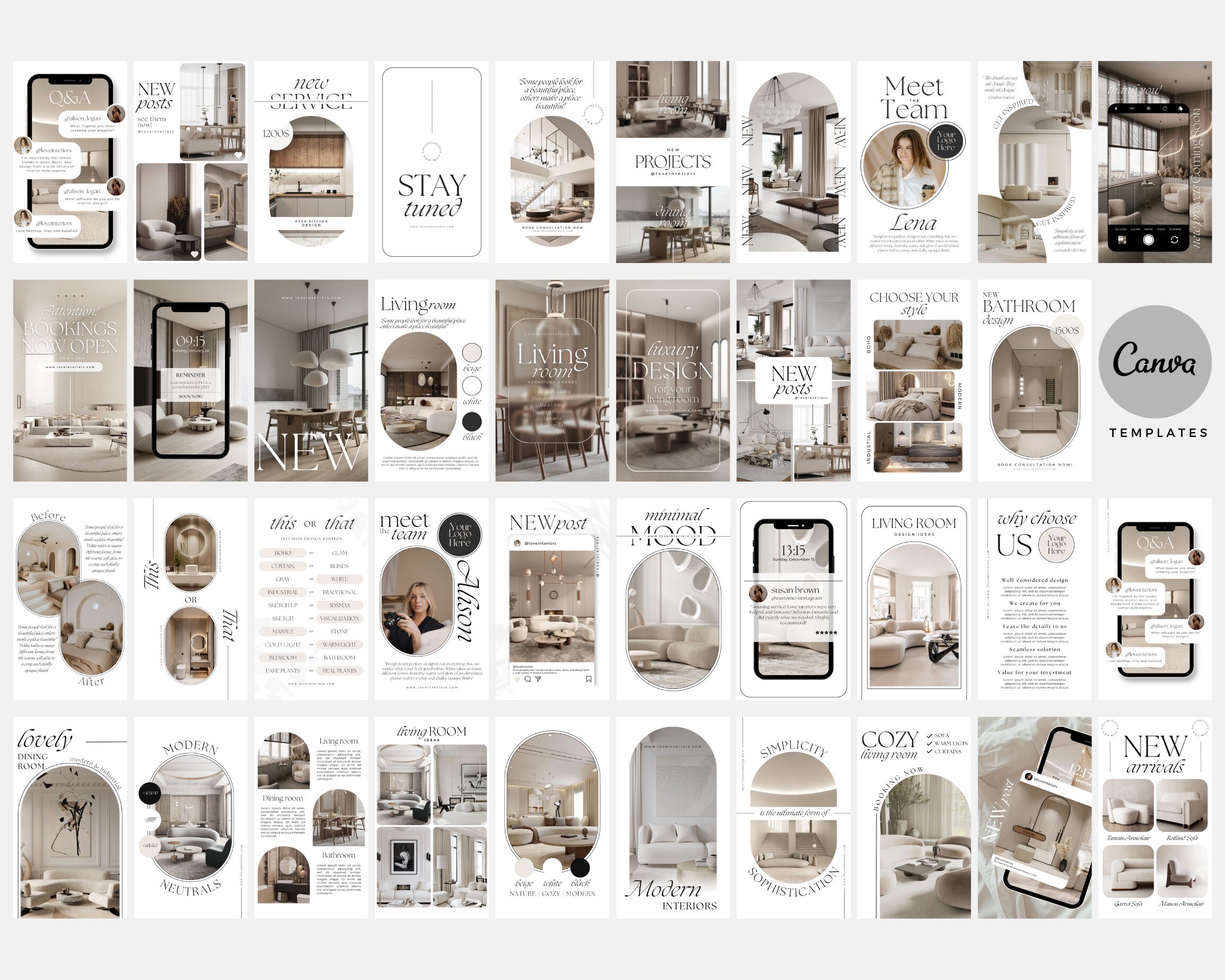 Interior Design Instagram Templates / Canva Template Bundle / Aesthetic ...