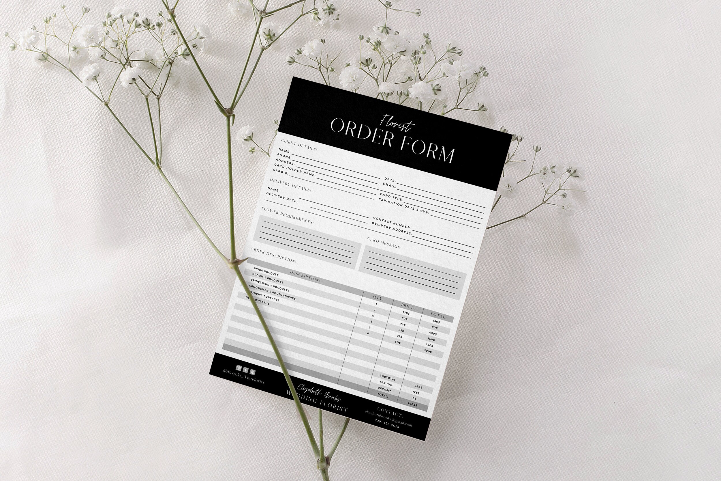 Florist Order Form Template, Canva Order Forms for Florist, Editable ...