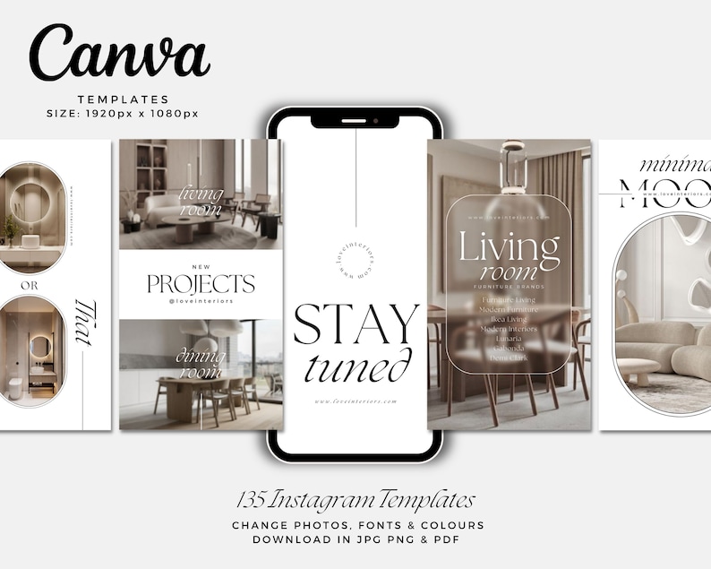 Interior Design Instagram Templates / Canva Template Bundle / Aesthetic ...