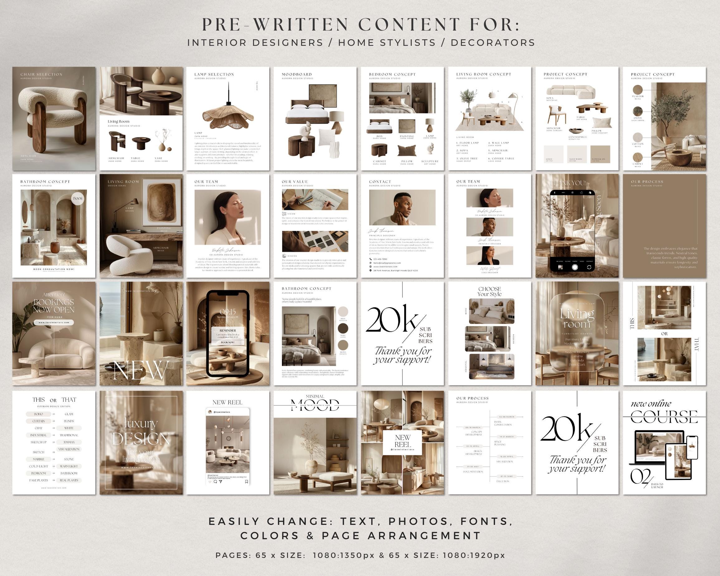 Interior Design Instagram Templates / Canva Template Bundle / Aesthetic ...