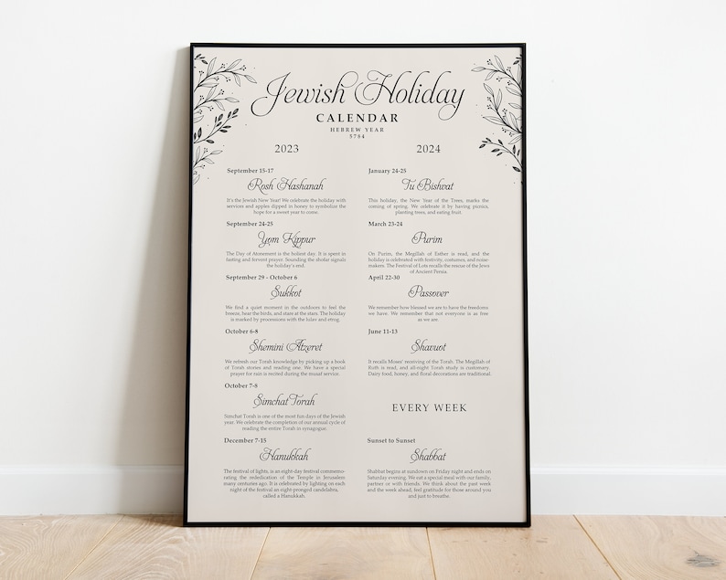 Jewish Holiday Calendar / Printable Hanukkah Calendar / Hebrew Calendar