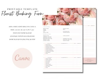 Florist Wedding Booking Form / Wedding order forms / Florist Marketing Template / Order Forms for Florist / Floral Inquiry form / Canva Edit
