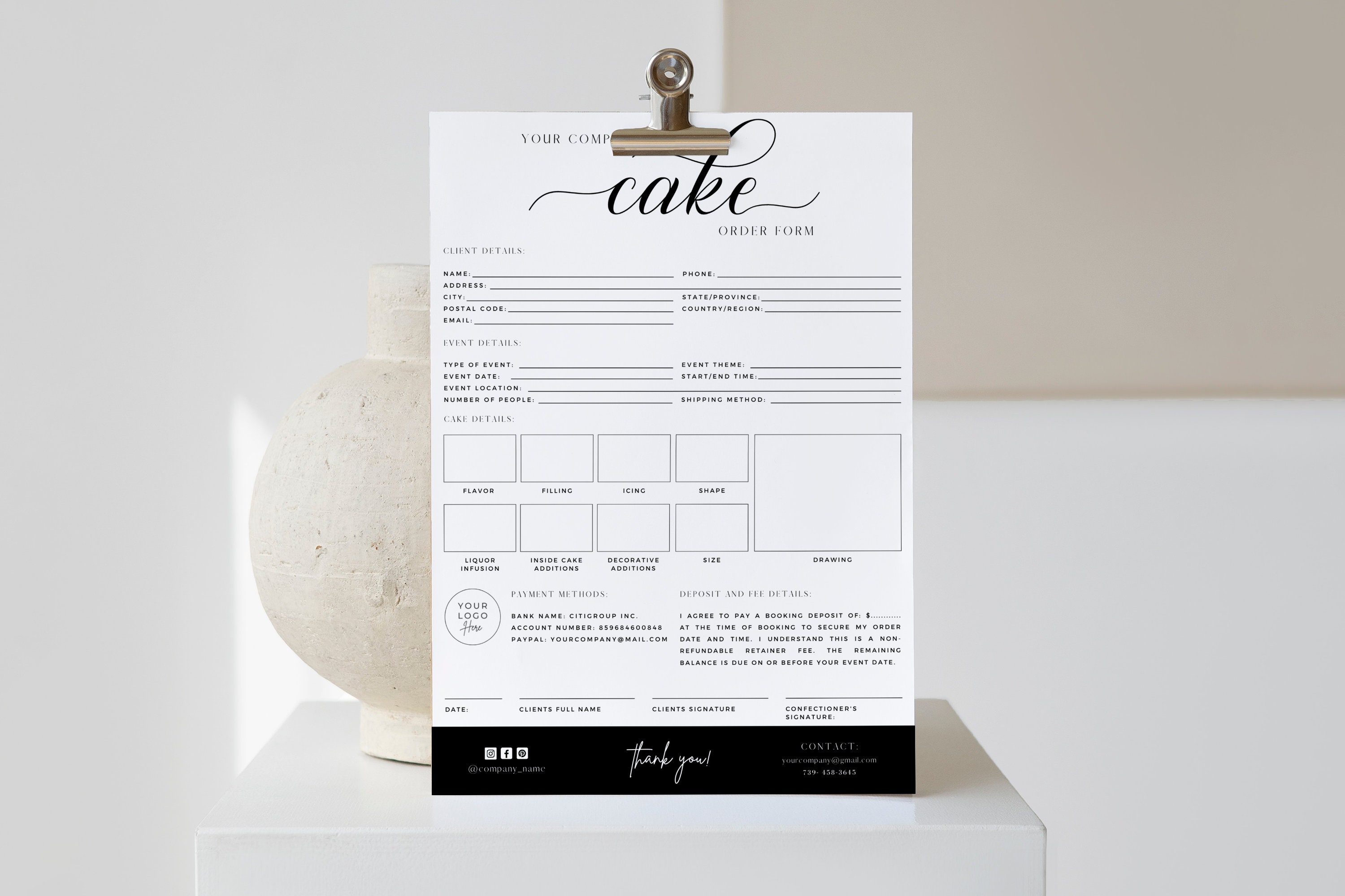 Cake Order Form / Bakery Order Canva Template / Confectioner Cookie ...