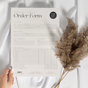 Modèle de formulaire de commande de fleuriste / Formulaires de commande Canva pour fleuriste / Facture modifiable / Formulaire de consultation de fleuriste / Formulaires de commande Canva pour fleuriste